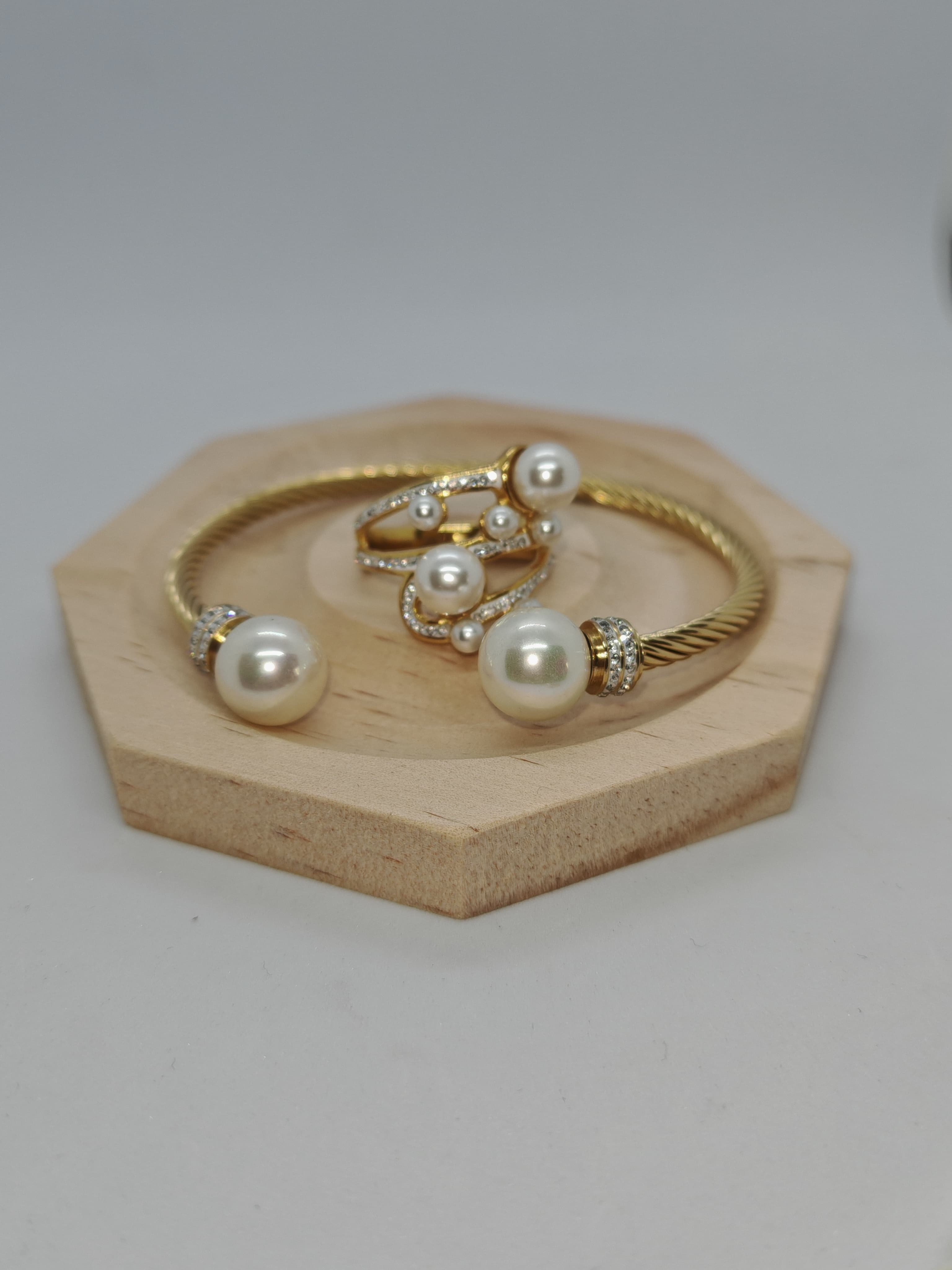 Bracelet bague perles blanc