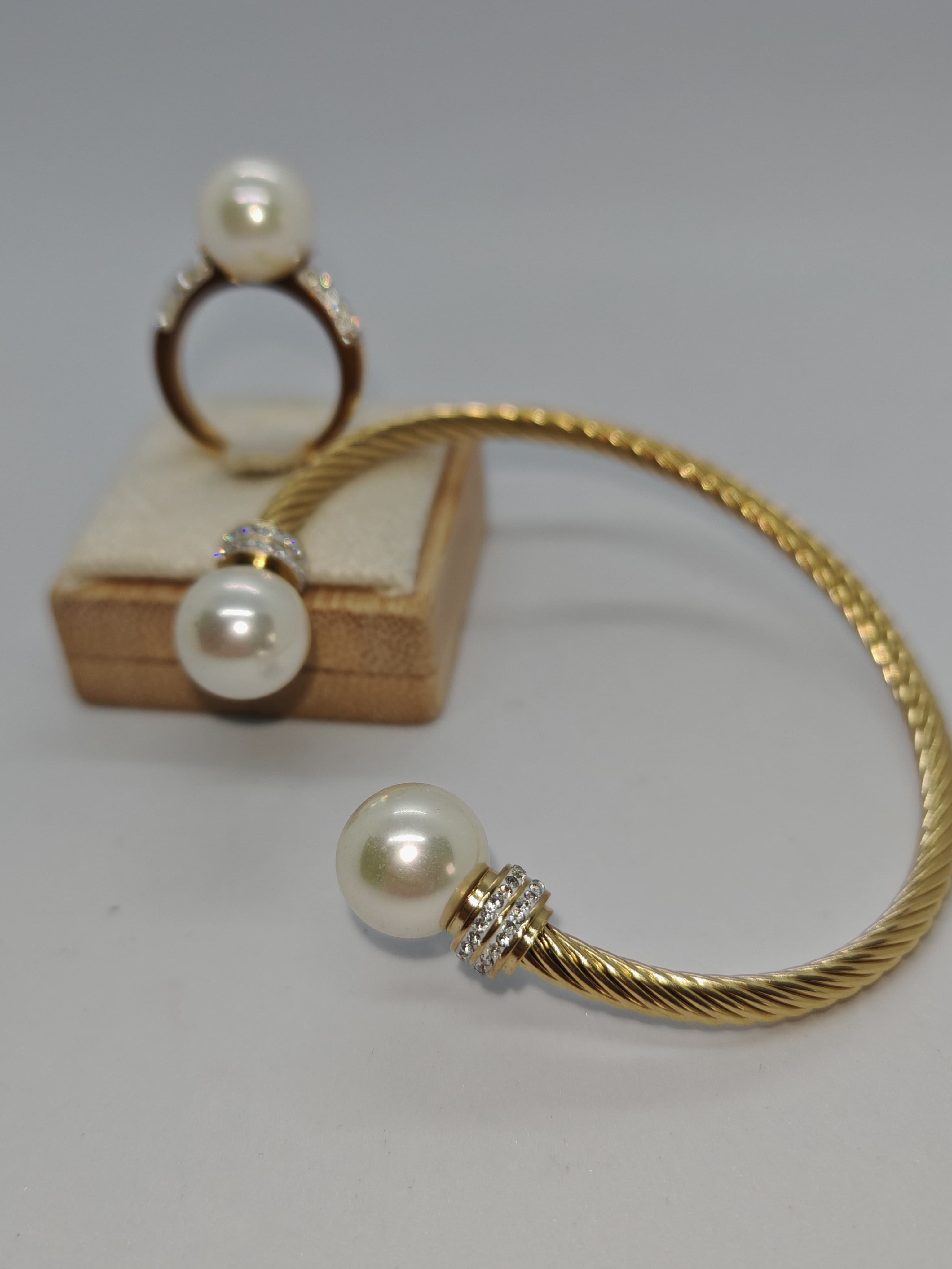 Bracelet bague perles blanc - product image