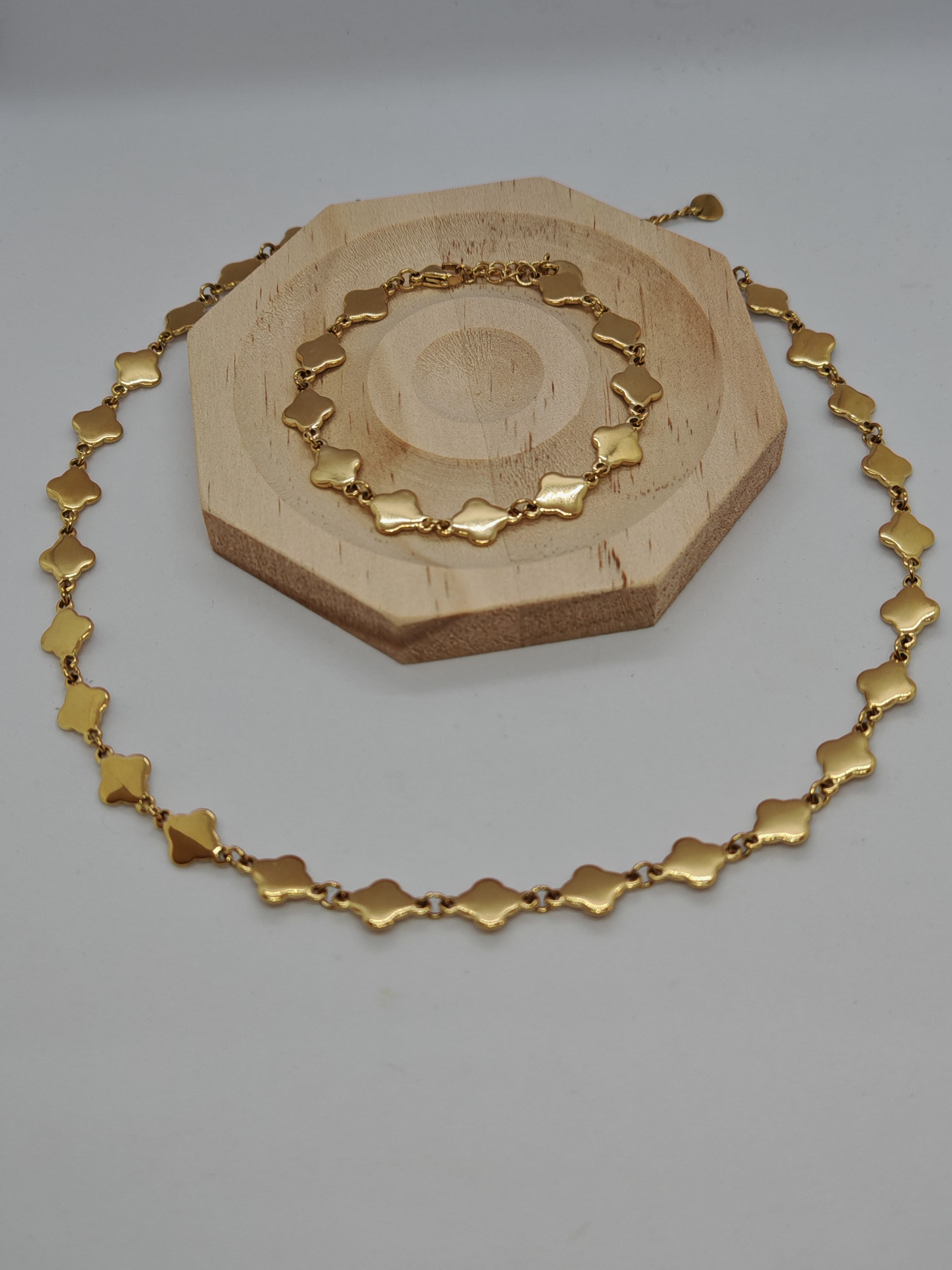 collier gourmette trefle double face